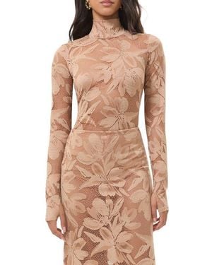 AFRM Zadie Sheer Floral Lace Turtleneck Top - Natural
