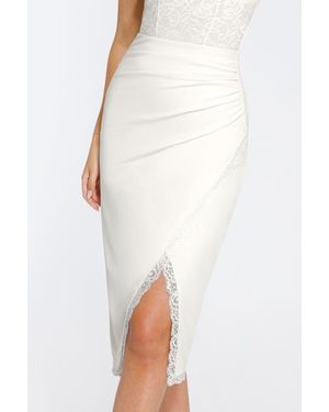 Popilush Shapewear Slimming Lace Trim Midi Wrap Skirt - White