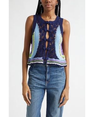 Ramy Brook Adriana Crop Cotton Crochet Vest - Blue