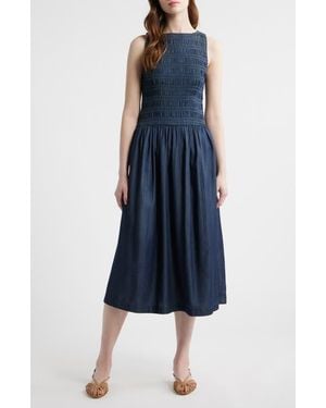 Madewell Denim Smocked Boat Neck Maxi Dress - Blue