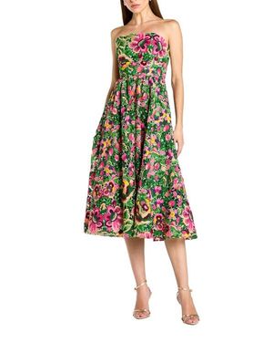 mac duggal strapless embroidered tulle midi dress Slim Strap Sheer Bustier Embroidered Dress by Ieena for Mac Duggal