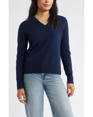 Caslon V-Neck Wool & Cashmere Sweater - Blue