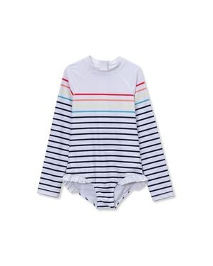 Lands' End Girls Chlorine Resistant Long Sleeve Ruffle One Piece Swimsuit - White