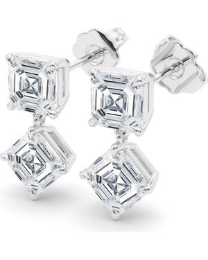HauteCarat Lab Grown Diamond Twin Asscher Cut Drop Earrings - Metallic