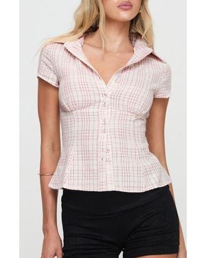 Princess Polly Check Button-Up Shirt - White
