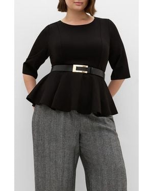 City Chic Paige Belted Peplum Top - Black