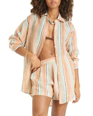 Vitamin A Playa Oversize Linen Cover-Up Shirt - Natural