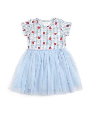 Sweet Wink Apple Gingham Short Sleeve Tutu Dress - Blue