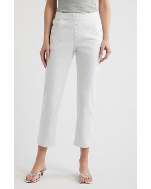 Hue Rhinestone Straight Leg Crop Denim Leggings - White
