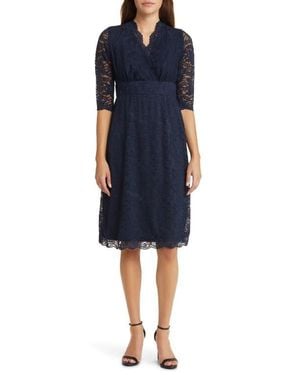 Kiyonna Scalloped Boudoir Lace Cocktail Dress - Blue