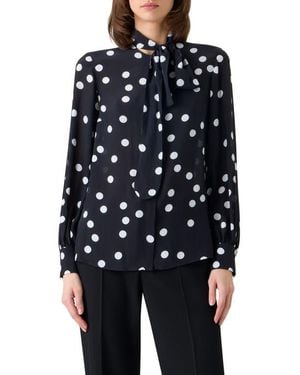 Akris Punto Polka Dot Silk Georgette Tie Neck Top - Blue