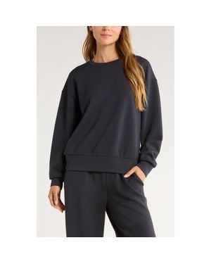 Zella Ultrasoft Boxy Knit Crew Sweatshirt - Black