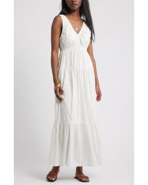 Treasure & Bond Shirred Cotton Blend Jacquard Sundress - White
