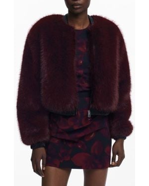 Desigual Faux Fur Bomber Jacket - Blue