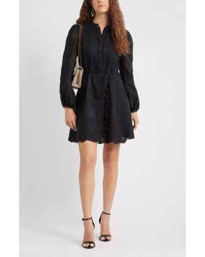 Chelsea28 Ruffle Collar Embroidered Long Sleeve Dress - Black