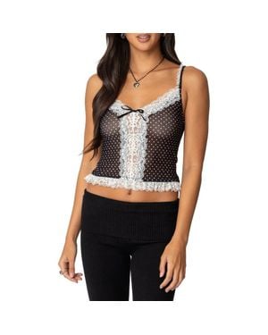 Edikted Polka Dot Lace Trim Mesh Camisole - Black