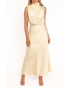 Petal & Pup Anabelle Halter Neck Lace Maxi Dress - Natural