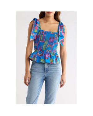 Sugarlips Bally Tropical Cazz Smocked Cotton Tank - Blue