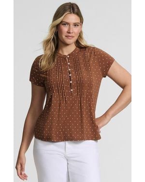 Lands' End Tall Lightweight Jersey Button Pintuck Top - Brown