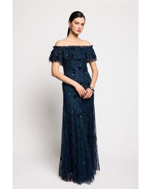 Beauut Floral Embellished Sequins Maxi Dress - Blue