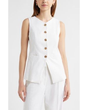 Open Edit Linen Blend Vest - White