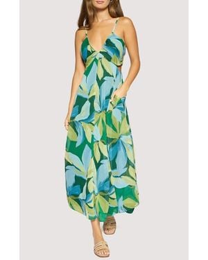 Lost + Wander Neroli Floral Wave Side Cutout Maxi Dress - Green