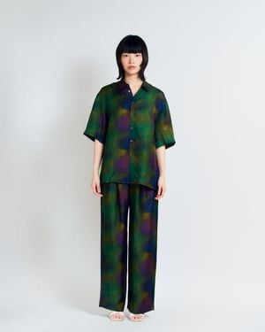 Lost Pattern Brooklyn Silk Wide Leg Palazzo Pants - Green