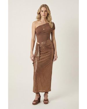 Modenaire One Shoulder Ruched Maxi Dress - Natural