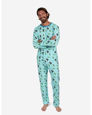 Leveret Loose Fit Cotton Matching Family Pajamas, Fun & Character Themes - Blue