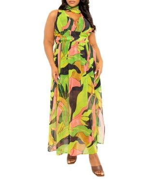 Buxom Couture Abstract Print Maxi Dress - Yellow