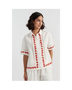 Chinti & Parker Linen-Blend Strawberry Shirt - White