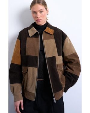 TOPSHOP Patchwork Faux Suede Bomber Jacket - Black