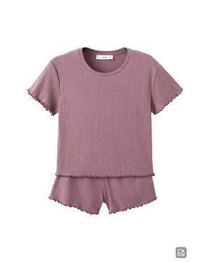 MANGO TEEN Cotton-Blend Pointelle Short Pajamas - Purple