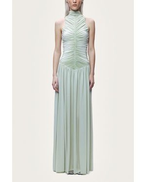Nocturne Ruched High-Neck Maxi Dress - Green