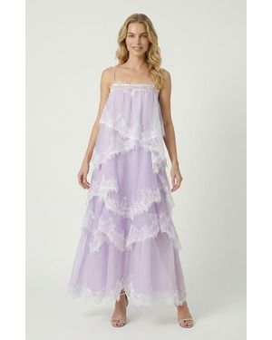 Modenaire Spaghetti Strap Layered Lace Maxi Dress - Purple