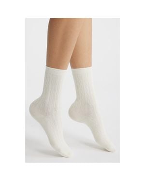 Hue Cable Crew Socks - White