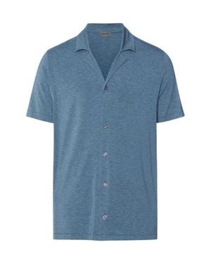 Hanro Casuals Notch Collar Button Front Shirt - Blue