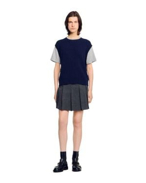 Sandro Dual-Material Knit Sweater - Blue