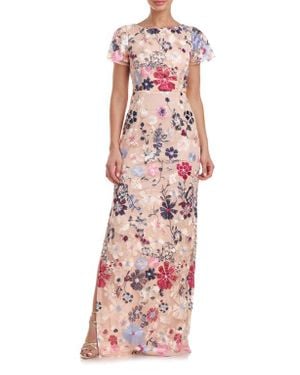 JS Collections Magnolia Floral Embroidery Gown - Multicolor