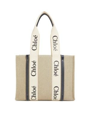 Chloé Medium Woody Linen Tote - Natural