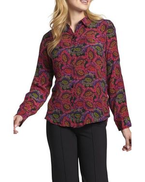 Apny Abstract Print Roll Tab Sleeve Chiffon Button-Up Shirt - Red