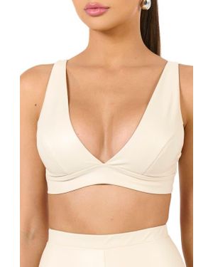 Naked Wardrobe Faux Leather Bra Top - Natural