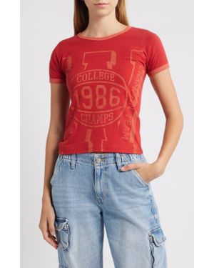GOLDEN HOUR Champs Cotton Graphic T-Shirt - Red