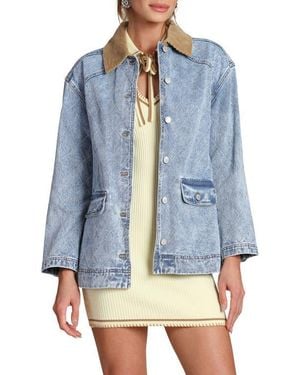 Avec Les Filles Diamond Quilted Denim Barn Jacket - Blue