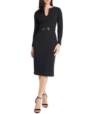 Maggy London Belted Long Sleeve Sheath Dress - Black