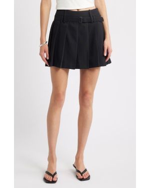 Open Edit Pleated Belted Miniskort - Black
