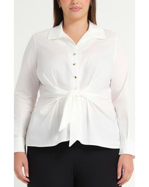 Estelle Leo Tie Front Cotton Button-Up Top - White