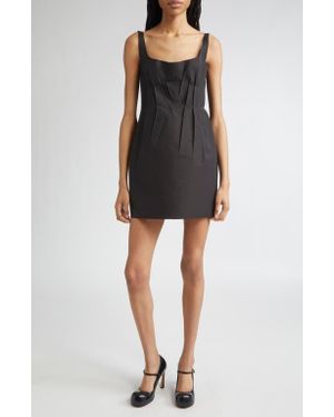 Marni Pleated Square Neck Minidress - Black