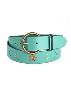 Old Trend Boho Genuine Leather Perforated Handcrafted Detail Belt - Green