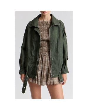 Avec Les Filles Denim Belted Bomber Jacket - Black
